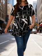 Plus Size Abstract Print Loose T-Shirt | Wovetsa