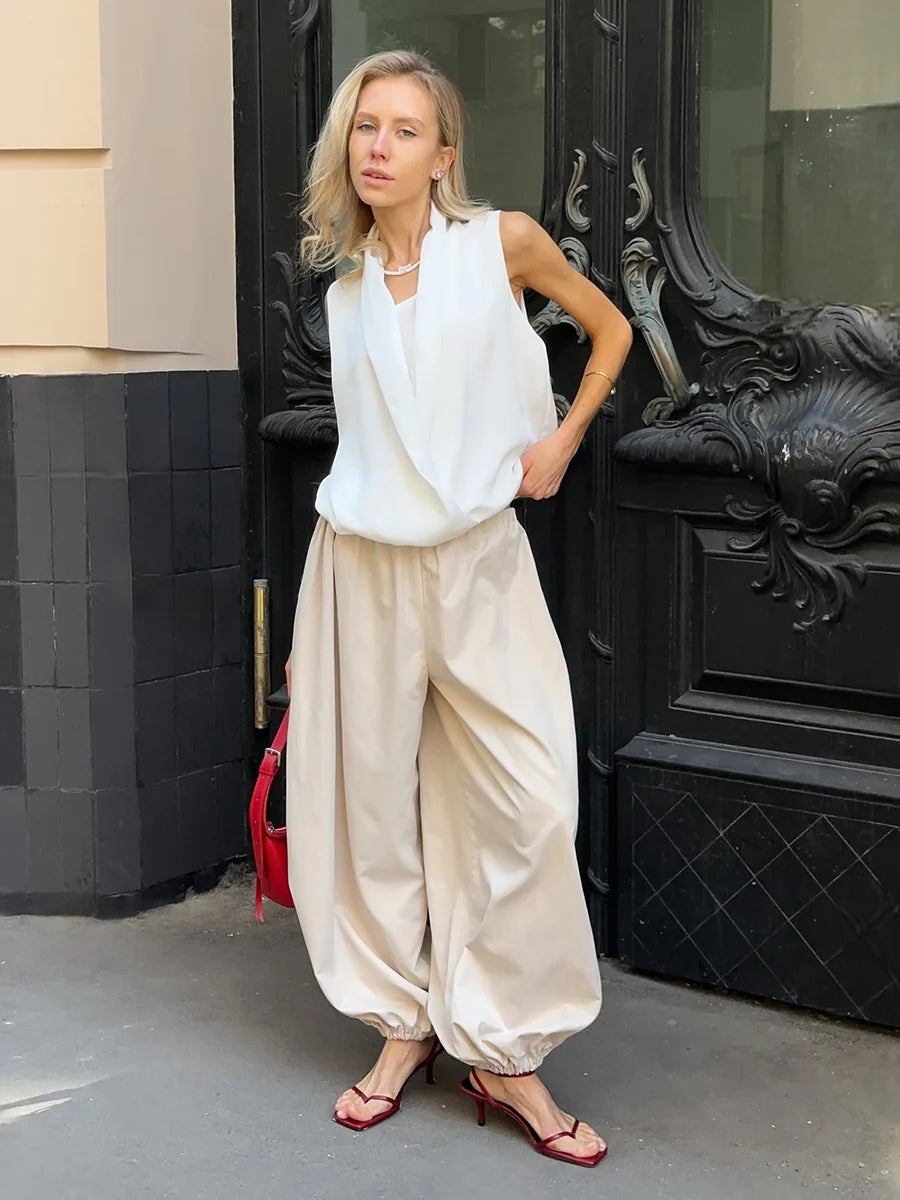 Cotton Lantern Wide-Leg Pants | Wovetsa