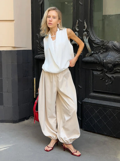 Cotton Lantern Wide-Leg Pants | Wovetsa