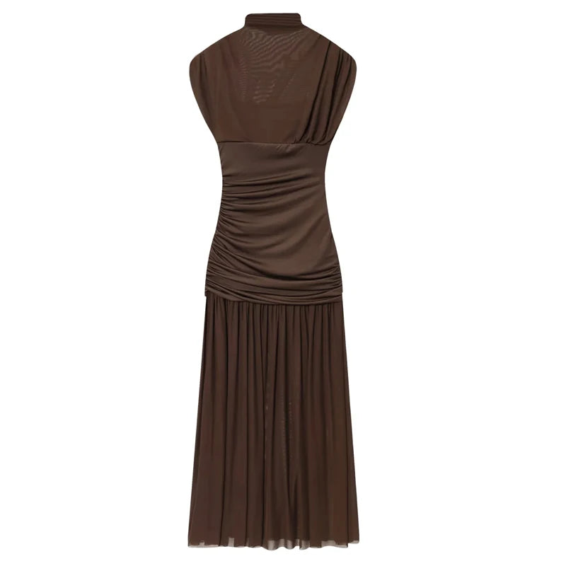 Mesh Ruched Midi Dress | Wovetsa
