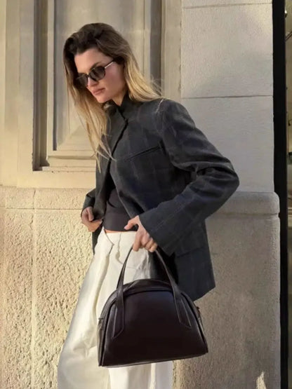 Plaid Stand Collar Blazer | Wovetsa