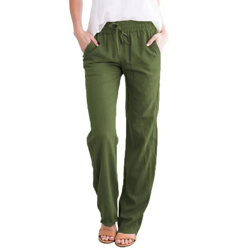 Linen-Blend Drawstring Wide-Leg Pants | Wovetsa