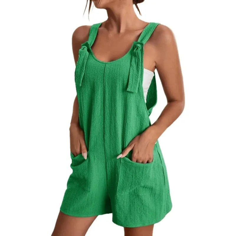 Loose Overall Short Romper with Pockets | Wovetsa