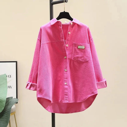 Corduroy Long Sleeve Button-Up Blouse | Wovetsa