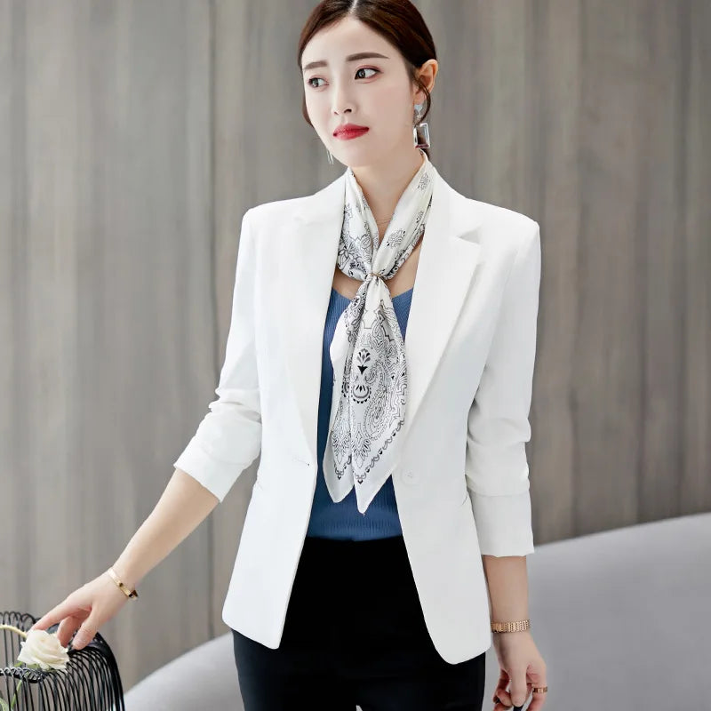 Women Slim One Button Blazers Autumn Spring Female Pocket Long Sleeve Solid Color Korean OL Workwear Business Blazer Coats