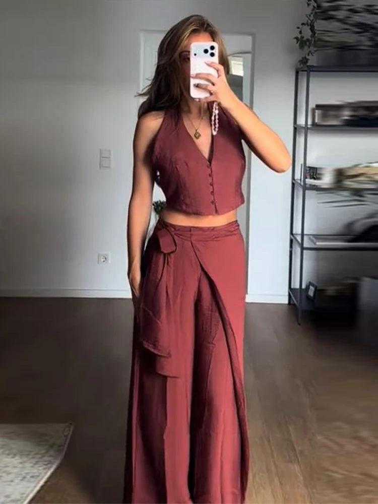 Sequin Halter Top & Wide-Leg Pants | Wovetsa