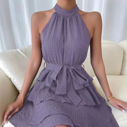 Halter Neck A-Line Mini Dress | Wovetsa