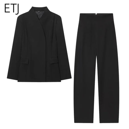 High Collar Slim Blazer & Wide Leg Trouser Set | Wovetsa