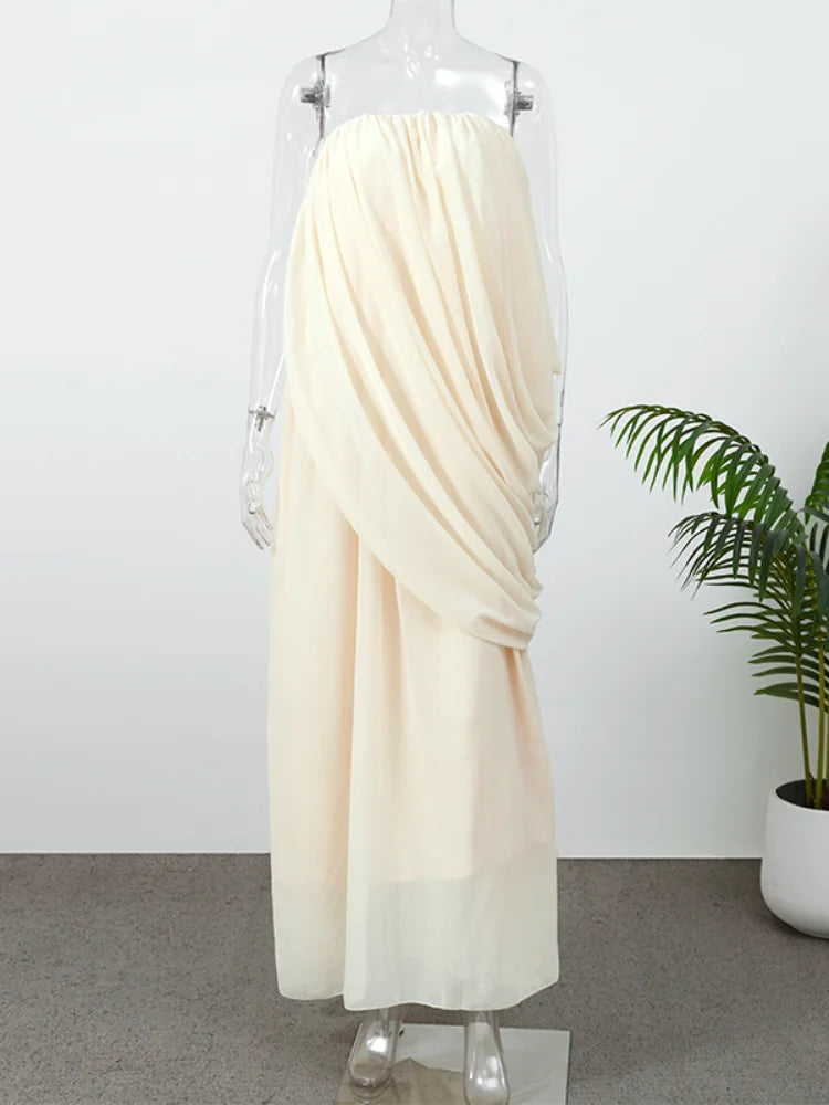 Strapless Pleated Backless Maxi Dress | Wovetsa