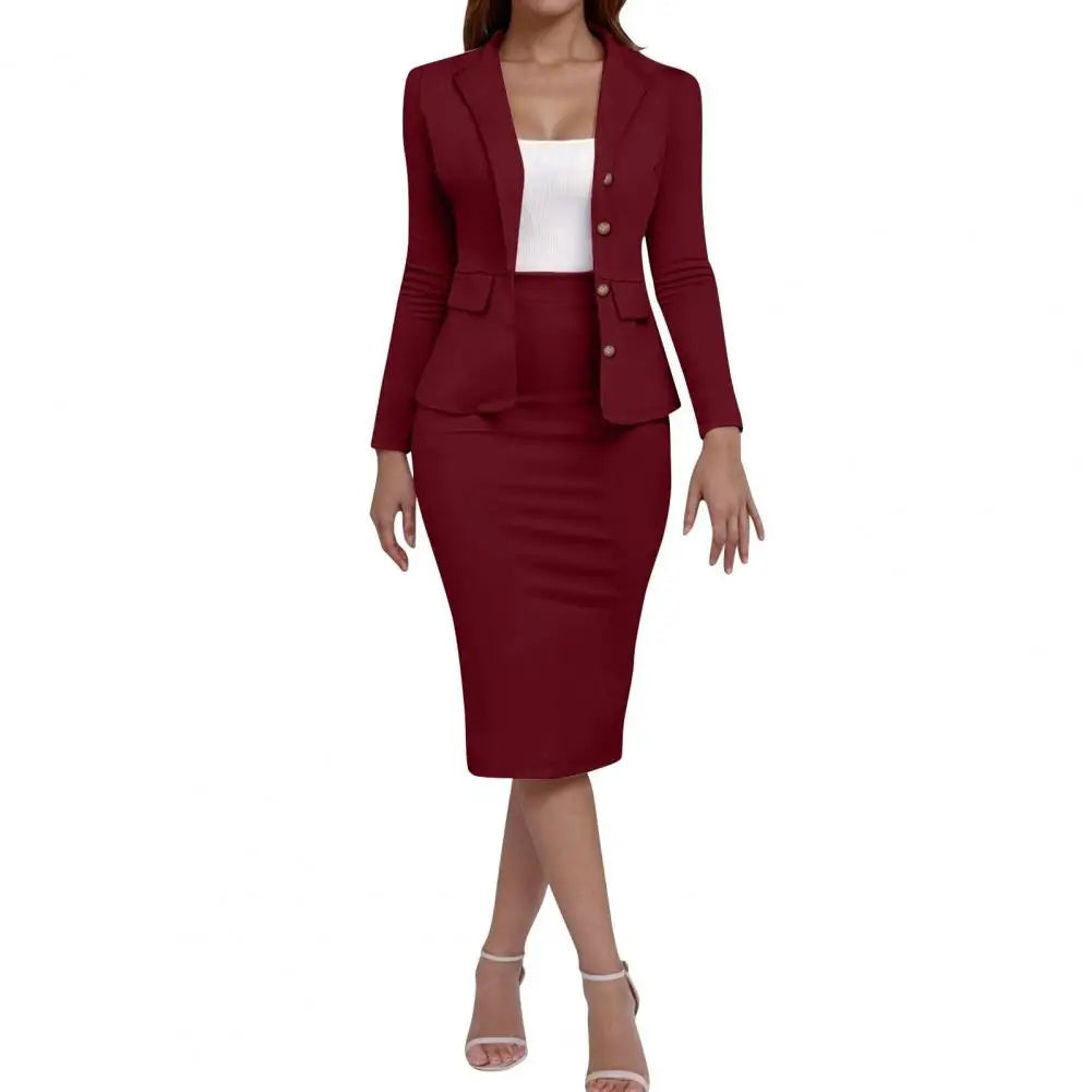 Women's Business Skirt Suit Set Long Sleeve Blazer Jacket And Pencil Skirt Set Casual Office Work 2 Piece Outfits