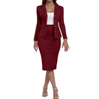 Women's Business Skirt Suit Set Long Sleeve Blazer Jacket And Pencil Skirt Set Casual Office Work 2 Piece Outfits