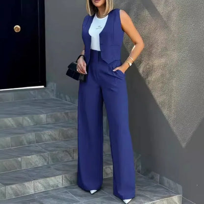 Sleeveless Vest & Wide Leg Pants Set | Wovetsa
