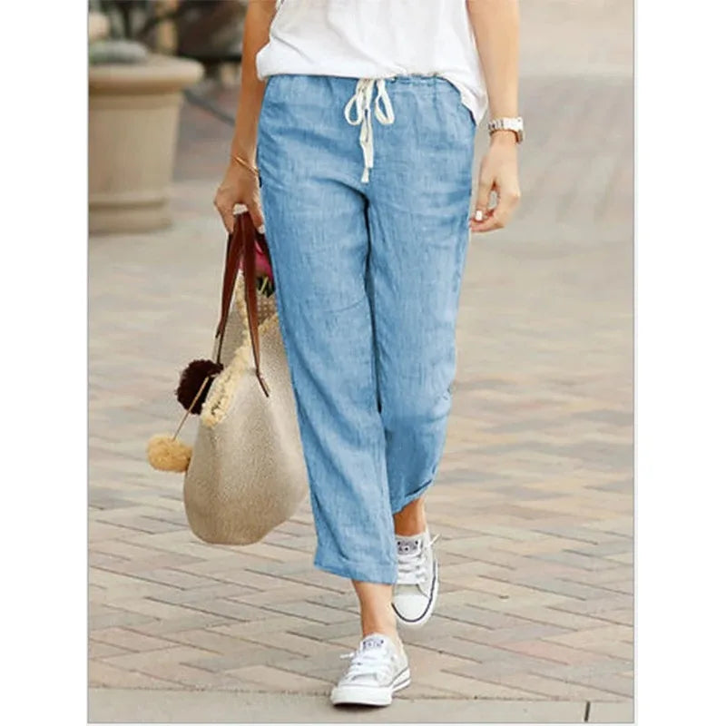 Y2K Drawstring Cotton Ankle Pants | Wovetsa