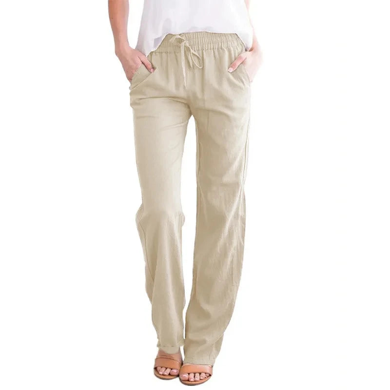 Linen-Blend Drawstring Wide-Leg Pants | Wovetsa