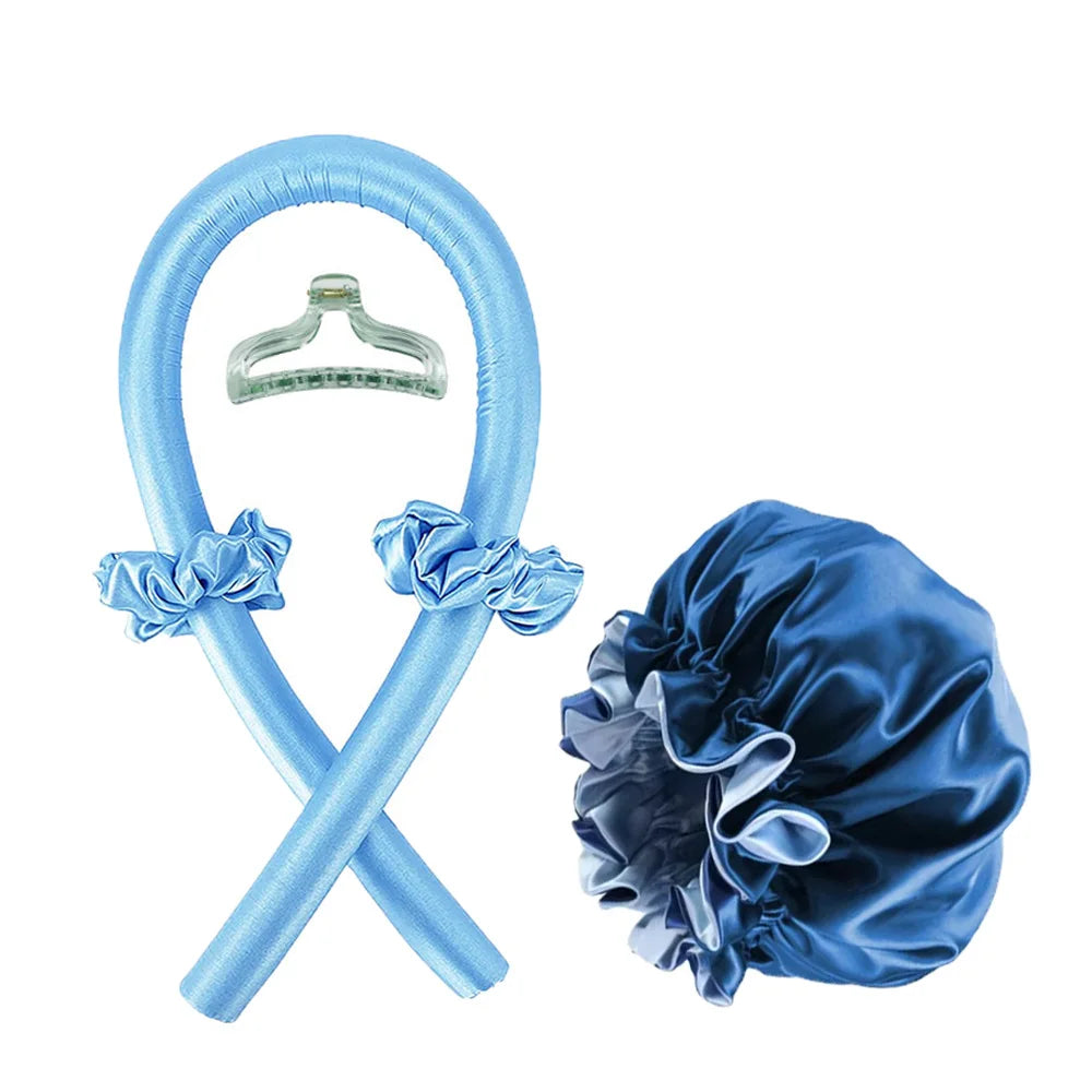Satin Silk Sleep Cap & Heatless Curler Set | Wovetsa