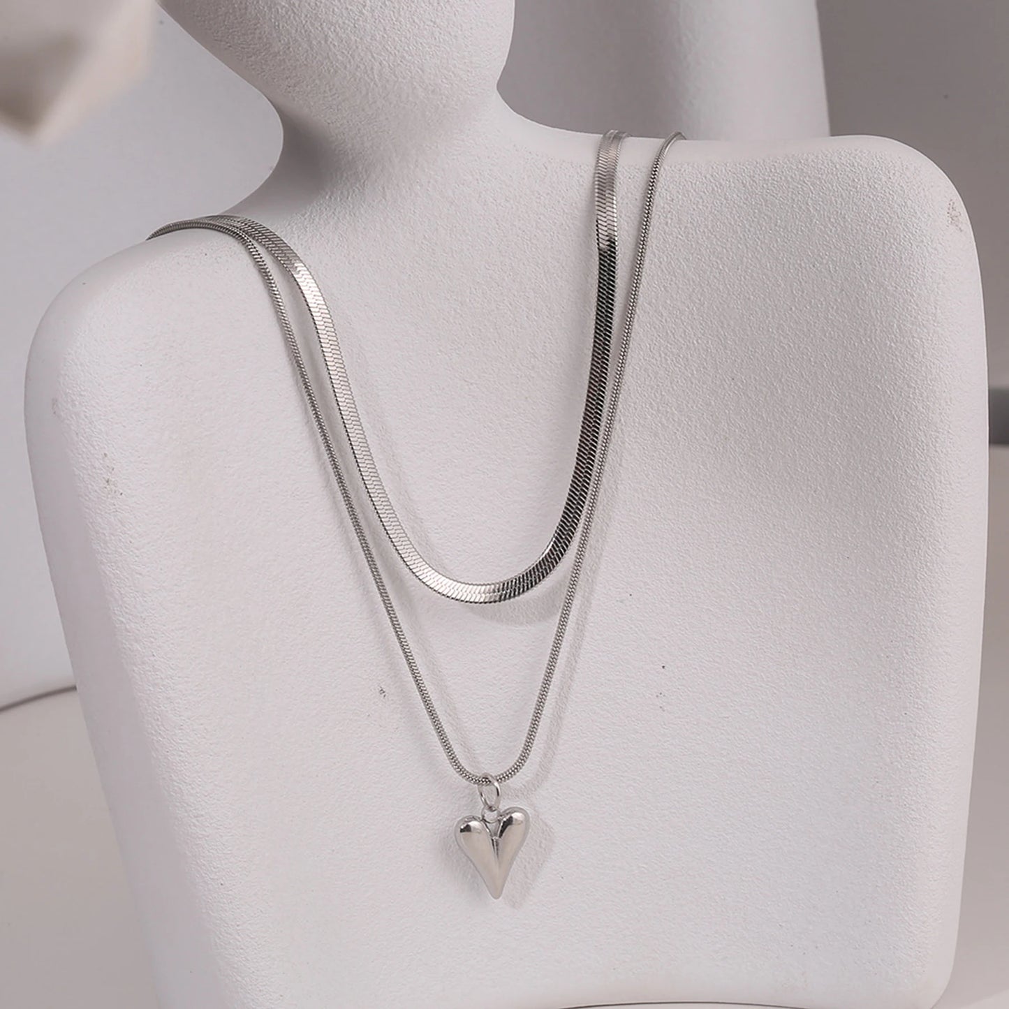 Double Layer Heart Pendant Necklace | Wovetsa
