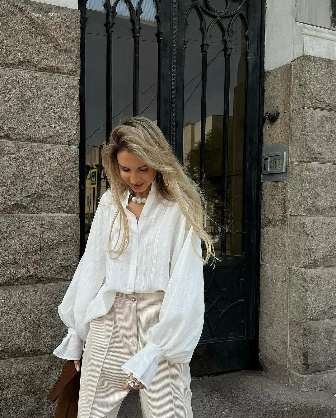 Oversized Cotton Puff Sleeve Shirt | Wovetsa