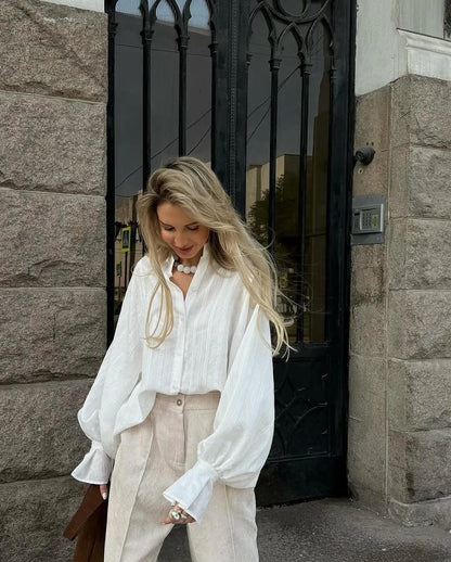 Oversized Cotton Puff Sleeve Shirt | Wovetsa