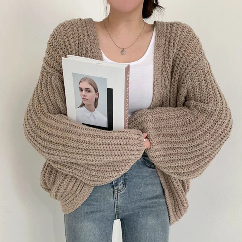 Lantern Sleeve Knit Cardigan | Wovetsa