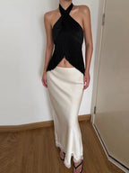 Satin Fringe Halter Crop Top | Wovetsa