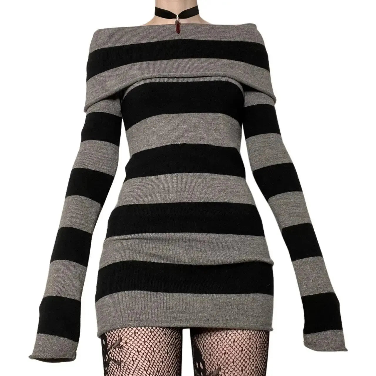 Striped Off-Shoulder Bodycon Mini Dress | Wovetsa