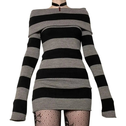 Striped Off-Shoulder Bodycon Mini Dress | Wovetsa