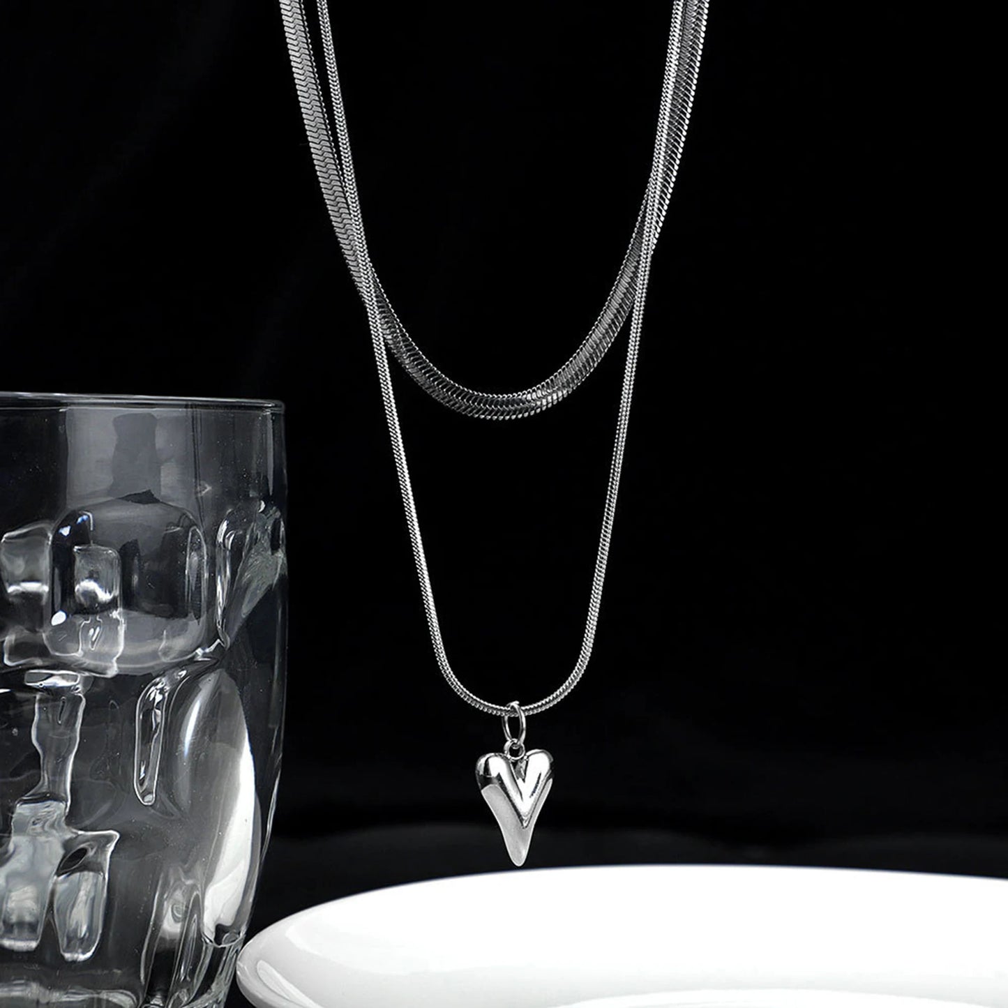 Double Layer Heart Pendant Necklace | Wovetsa