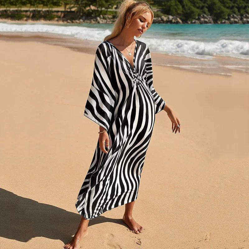 Animal Print Kaftan Beach Cover-Up Dress | Wovetsa