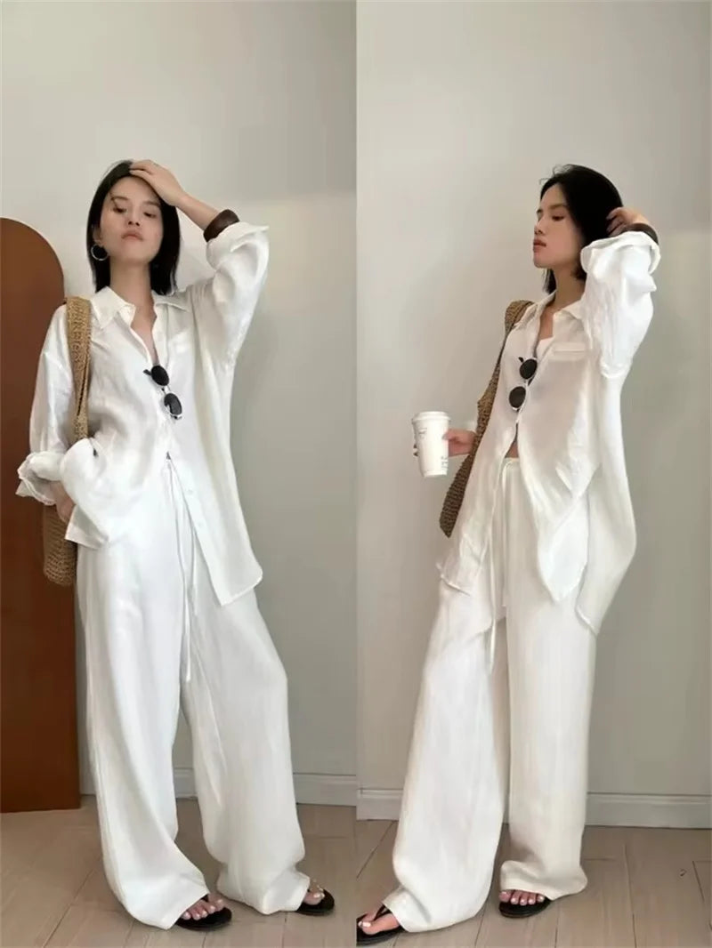 White Linen Wide-Leg Pants | Wovetsa