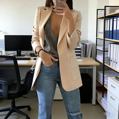 Lapel Blazer Loose Fit Buttonless | Wovetsa