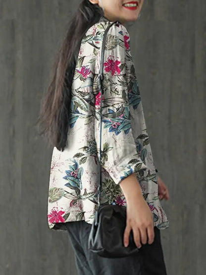 Floral Print Cotton Lapel Blazer Loose Fit | Wovetsa