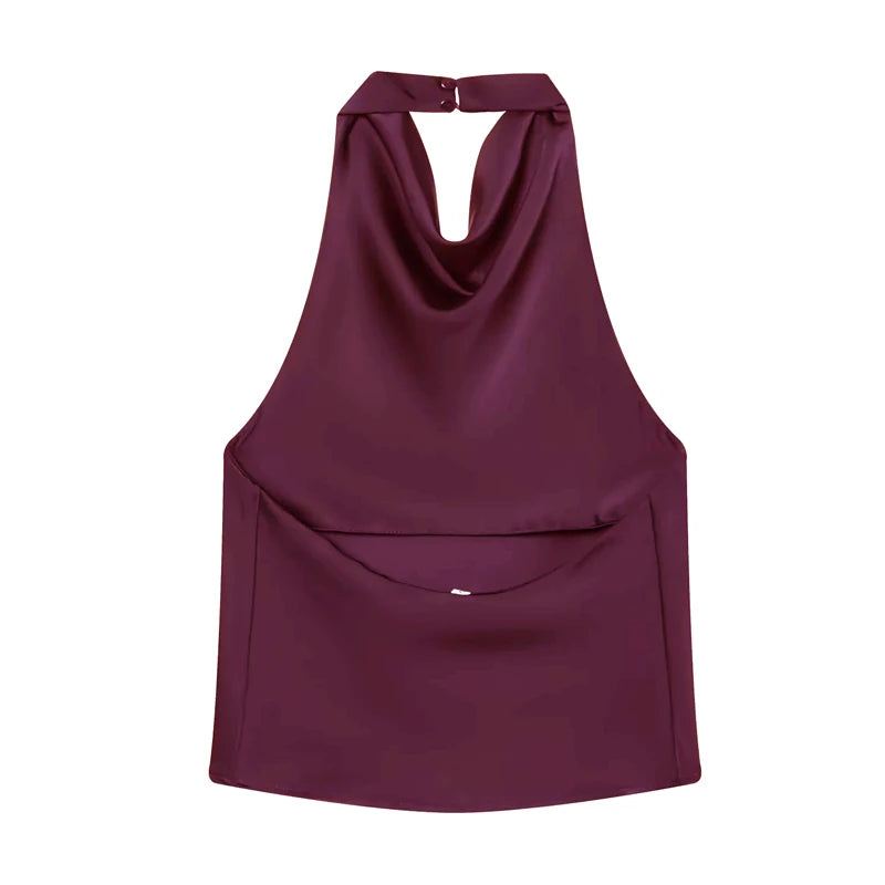Satin Halter Backless Camisole Top | Wovetsa