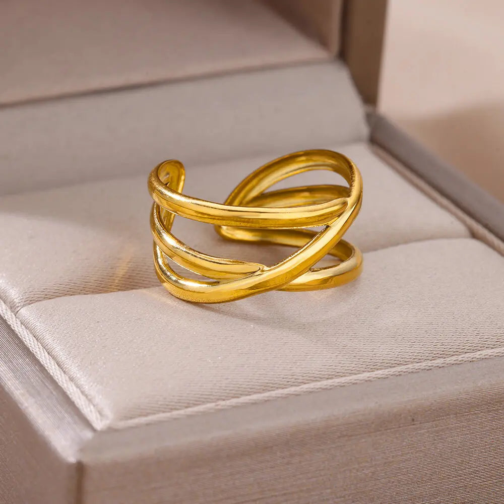 Gold-Tone Stainless Steel Cocktail Ring | Wovetsa