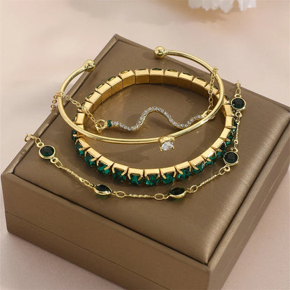 Snake & Gemstone Bangle Bracelet Set (4 Pcs) | Wovetsa