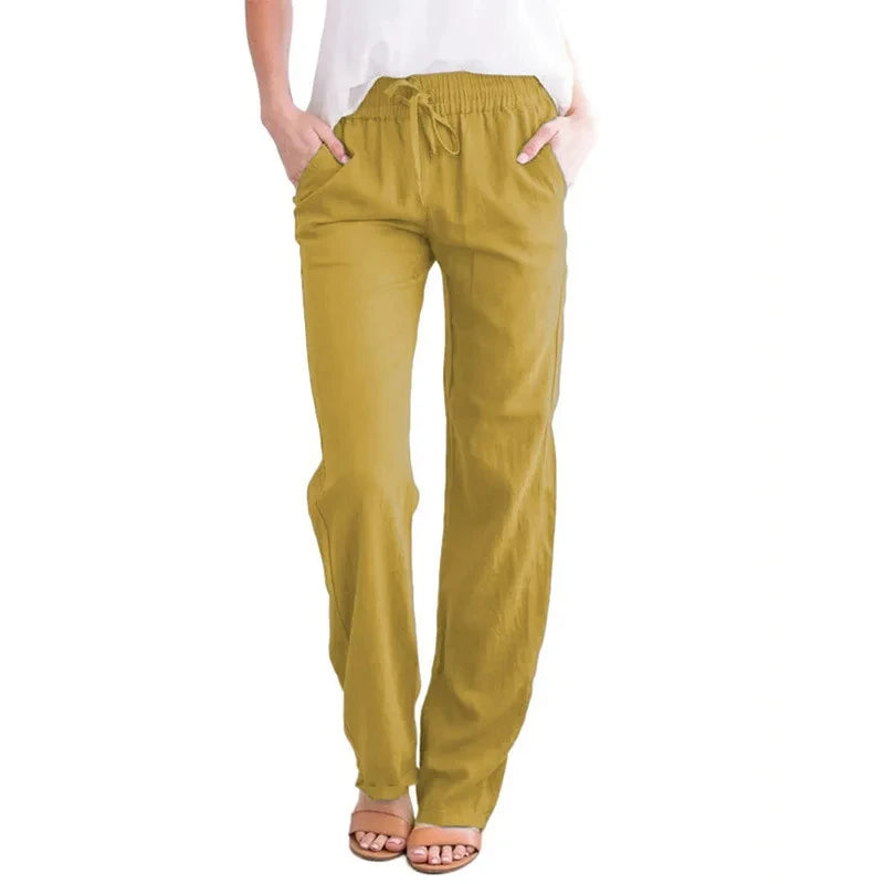 Linen-Blend Drawstring Wide-Leg Pants | Wovetsa