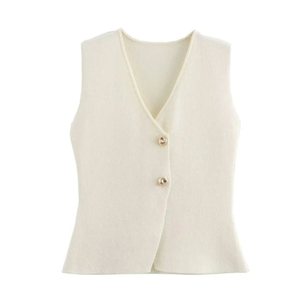 Women's Knit V-Neck Vest & Long Skirt Two Piece Set | Wovetsa