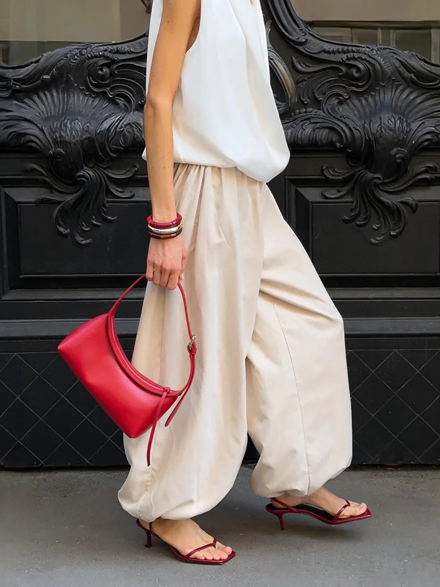 Cotton Lantern Wide-Leg Pants | Wovetsa