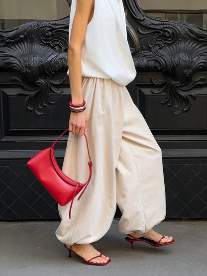 Cotton Lantern Wide-Leg Pants | Wovetsa