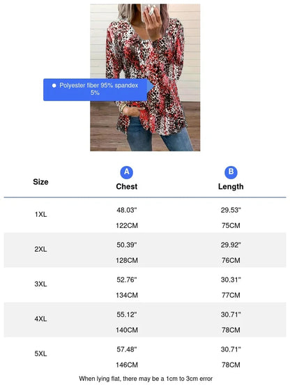 Plus Size Leopard Print V-Neck Long Sleeve Top | Wovetsa