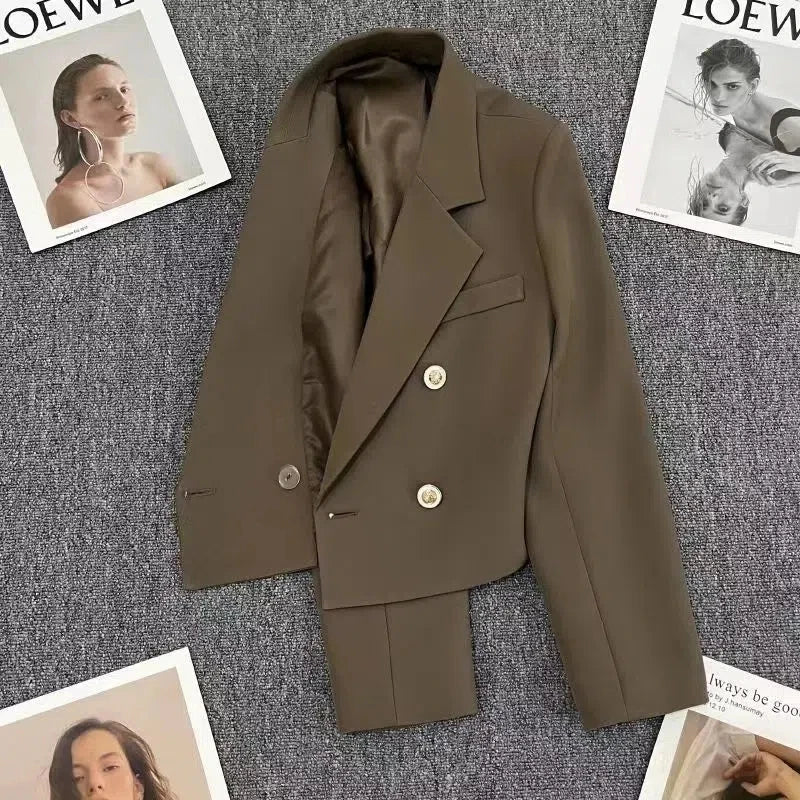 2023 Autumn Fashion Blazers Women Temperament Solid Double Breasted Cropped Jacket Woman Basic All Match Suit Outwear Female