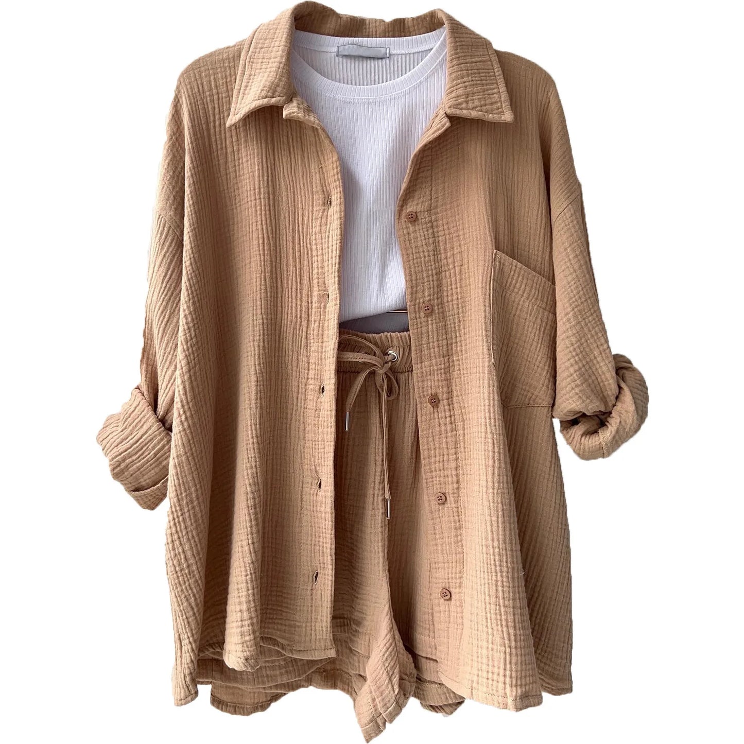 Long Shirt & High Waist Shorts Set | Wovetsa