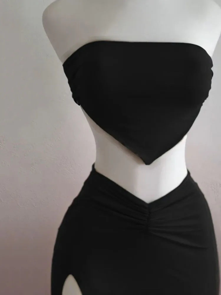 Strapless Crop Top & Split Midi Skirt Set | Wovetsa