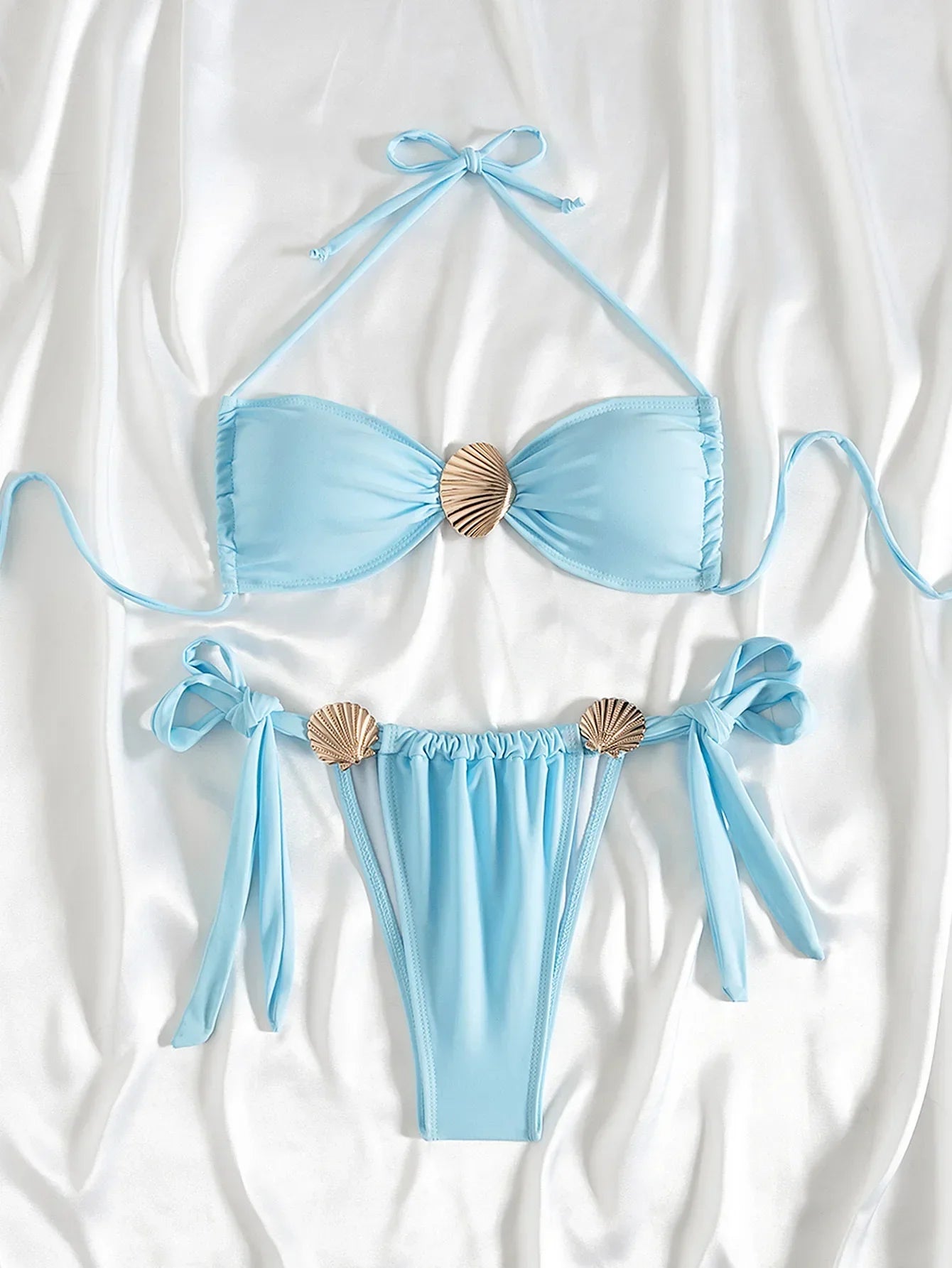 Metal Shell Halter Micro Bikini Set | Wovetsa
