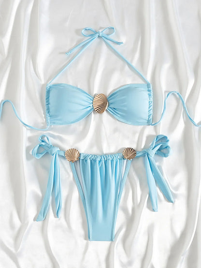 Metal Shell Halter Micro Bikini Set | Wovetsa