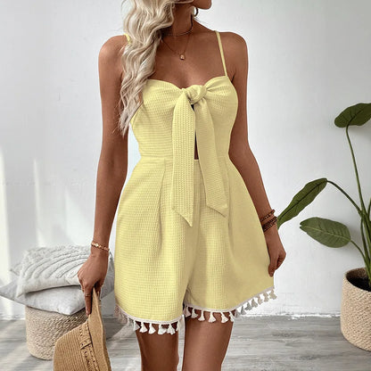 Loose Solid Short Romper | Wovetsa