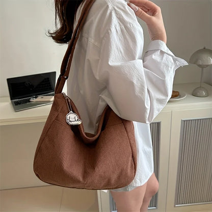Corduroy Half-Moon Shoulder Bag with Hat Patch | Wovetsa