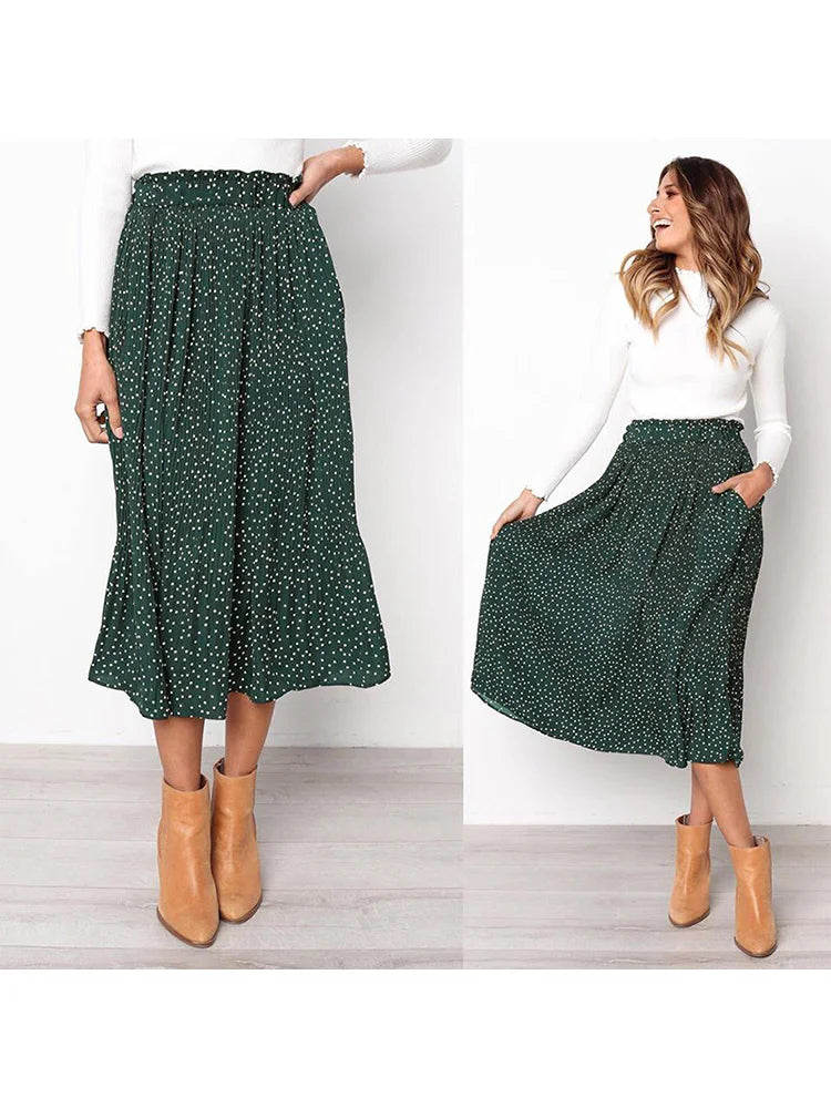 Polka Dot Pleated Midi Skirt | Wovetsa