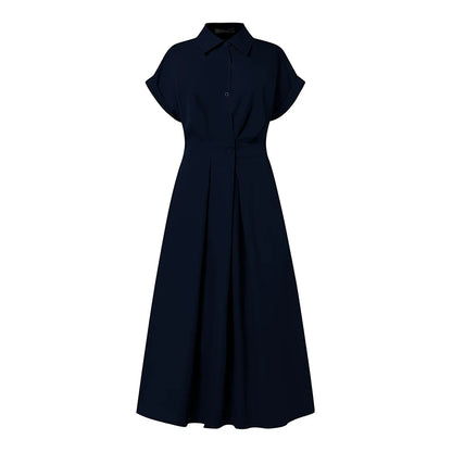 Short Sleeve Button-Down A-Line Midi Dress | Wovetsa