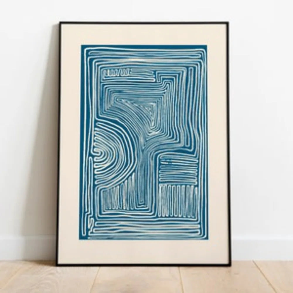 Blue Line Art Abstract Canvas Print | Wovetsa