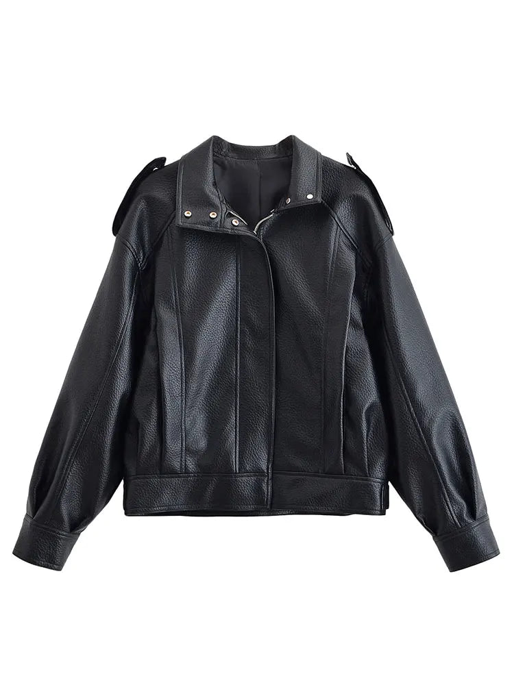 HH Autumn Pu Leather Jacket For Women Fashion High Street Overcoat Jackets Long Sleeve Zipper Coats Winter Casual Lady Outwear